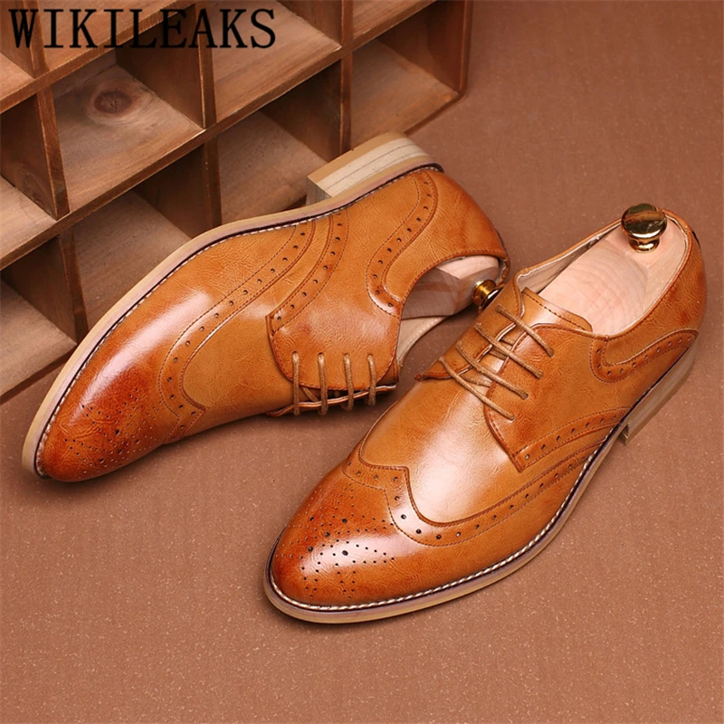 Brogue Shoes Men Formal Wedding Dress 2022 Italian Elevator For Evening Classic Elegant Brown | Обувь