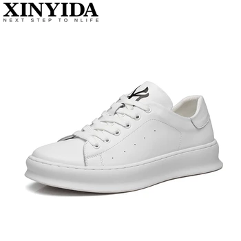 

2020 High Quality Genuine Leather Men Skateboarding Shoes Lace Up Breathable Casual Sneakers Fashion White Shoes Men Size 38-44