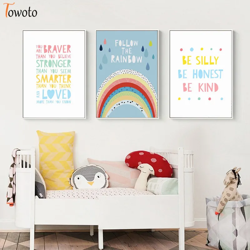 Картина на холсте с радужным принтом Детские постеры сканни декоративные