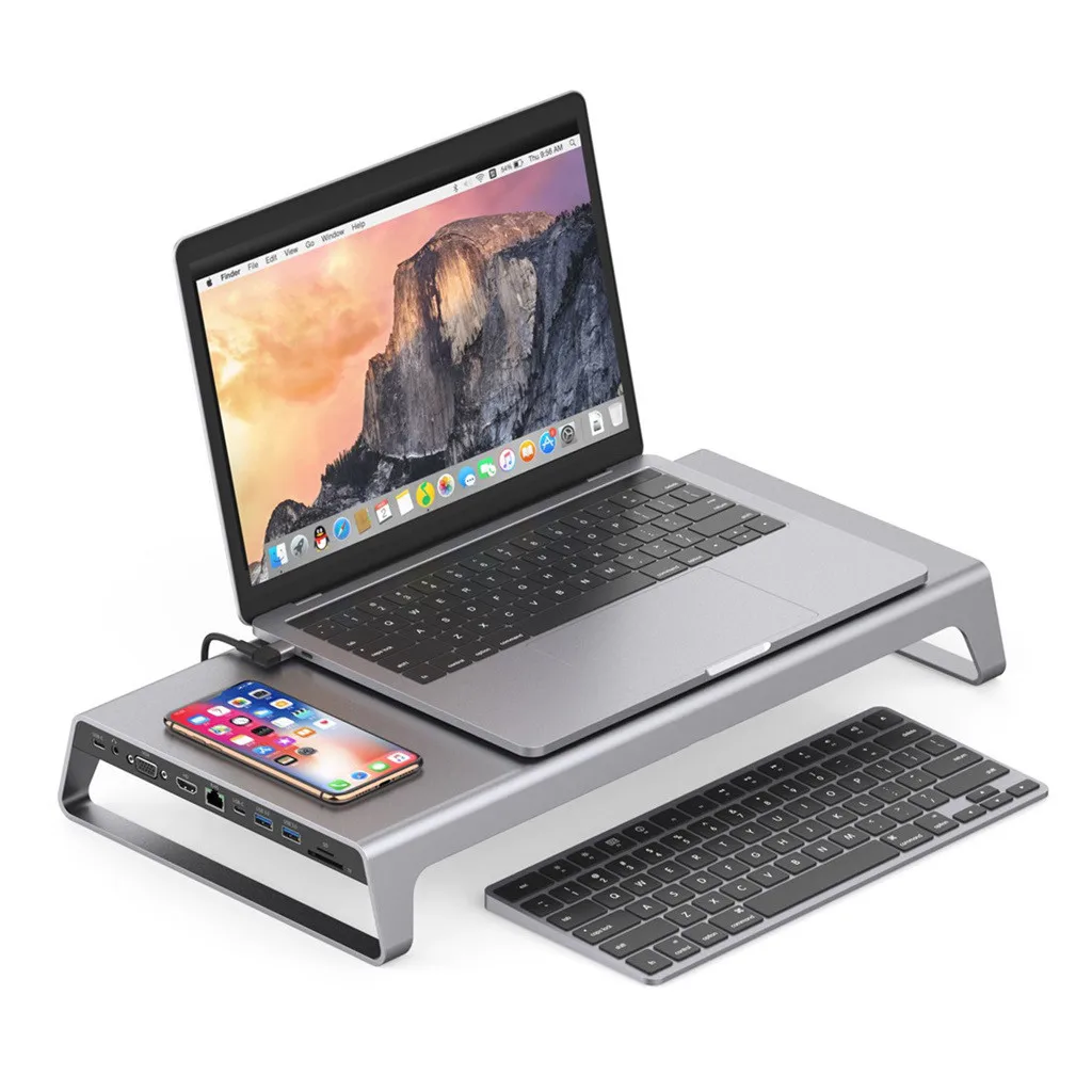 USB type-C 3,0 Многофункциональный 11 в 1 стыковочный концентратор Беспроводное зарядное устройство для IPhone XiaoMi samsung+ загрузочный стол для ноутбука дропшиппинг