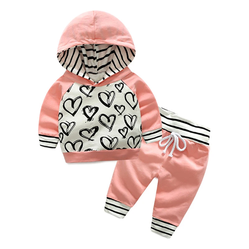 

Loozykit 2pcs Baby Girls Clothing Set Infant Hooded Clothes Newborn Spring Autumn Sweatshirt Pants Suit Outfit Toddler Tracksuit