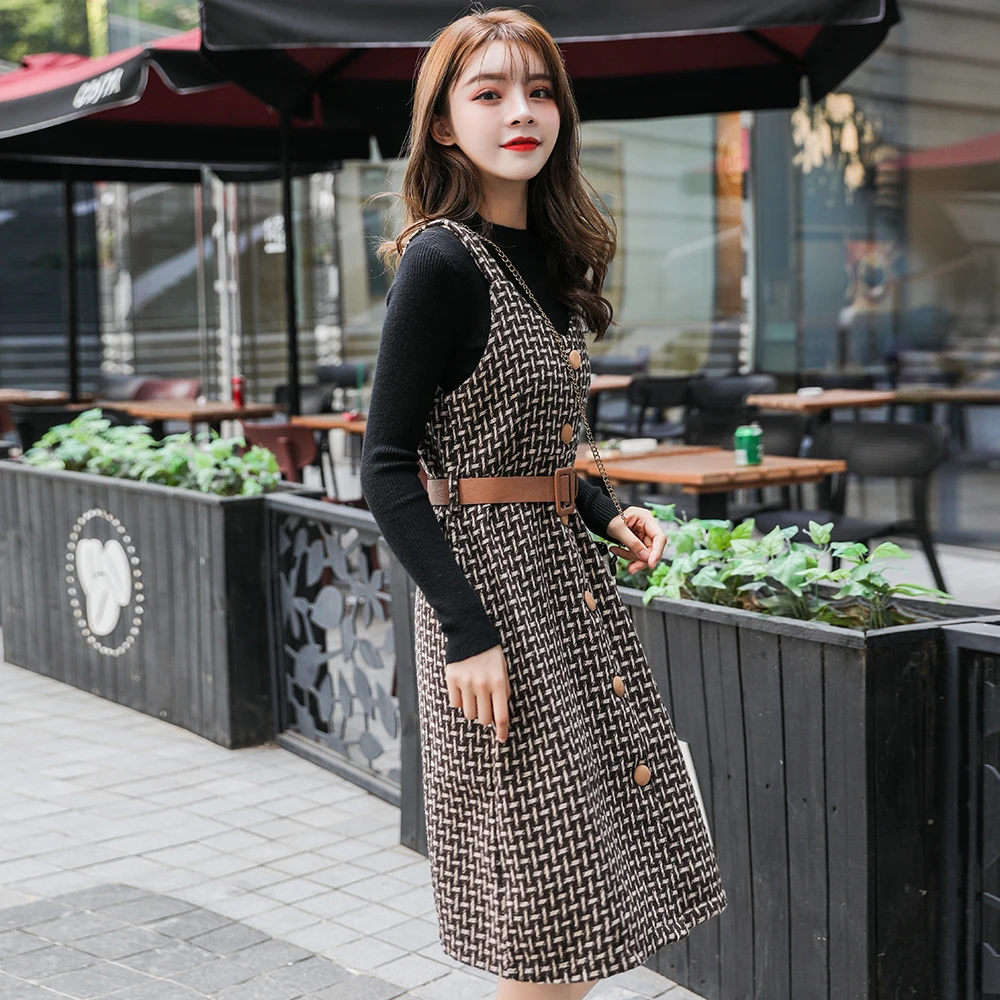 Cute Girls Woolen Autumn Winter Spring Fashion Plaid Sleeveless Women ...
