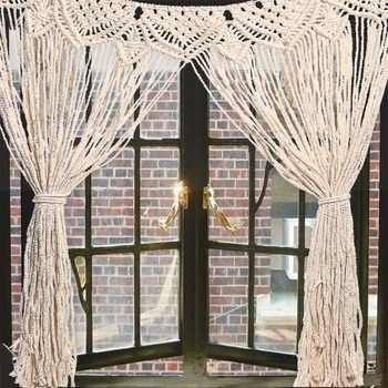

Home Woven Beige Cotton Rope Wall Hanging Wedding Tapestry Decoration Large Living Room Macrame Backdrop Window Curtain