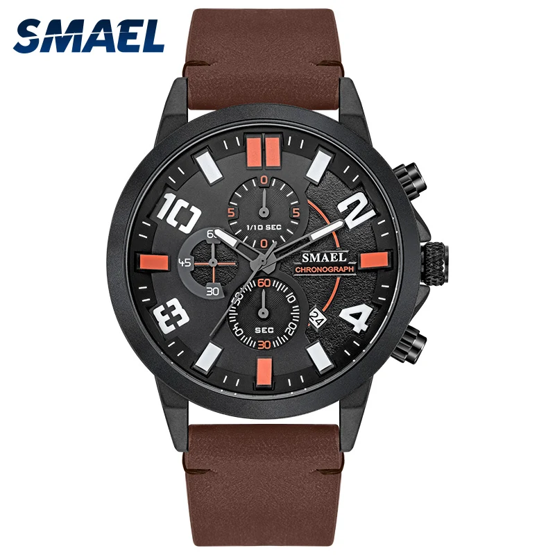 

11.10 Fans Seckill Smael Watch Men Fashion Quartz WristWatch 30M Waterproof Date Leather Strap Clock Relogio Masculino SL-9095
