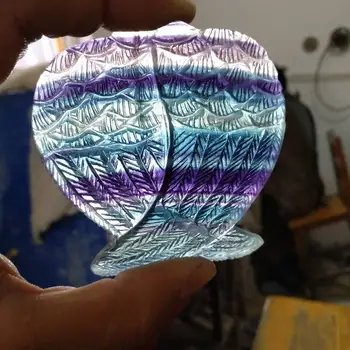 

Natural Rainbow Fluorite Gemstone Handmade Carved Angel Wing
