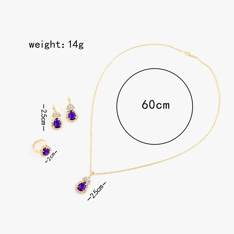 3Colors Jewelry Sets Hoop Earrings Water Drop Earrings Red Jewelry Set Rhinestones For Women Pendant Necklace/Earrings/Rings - Image 6