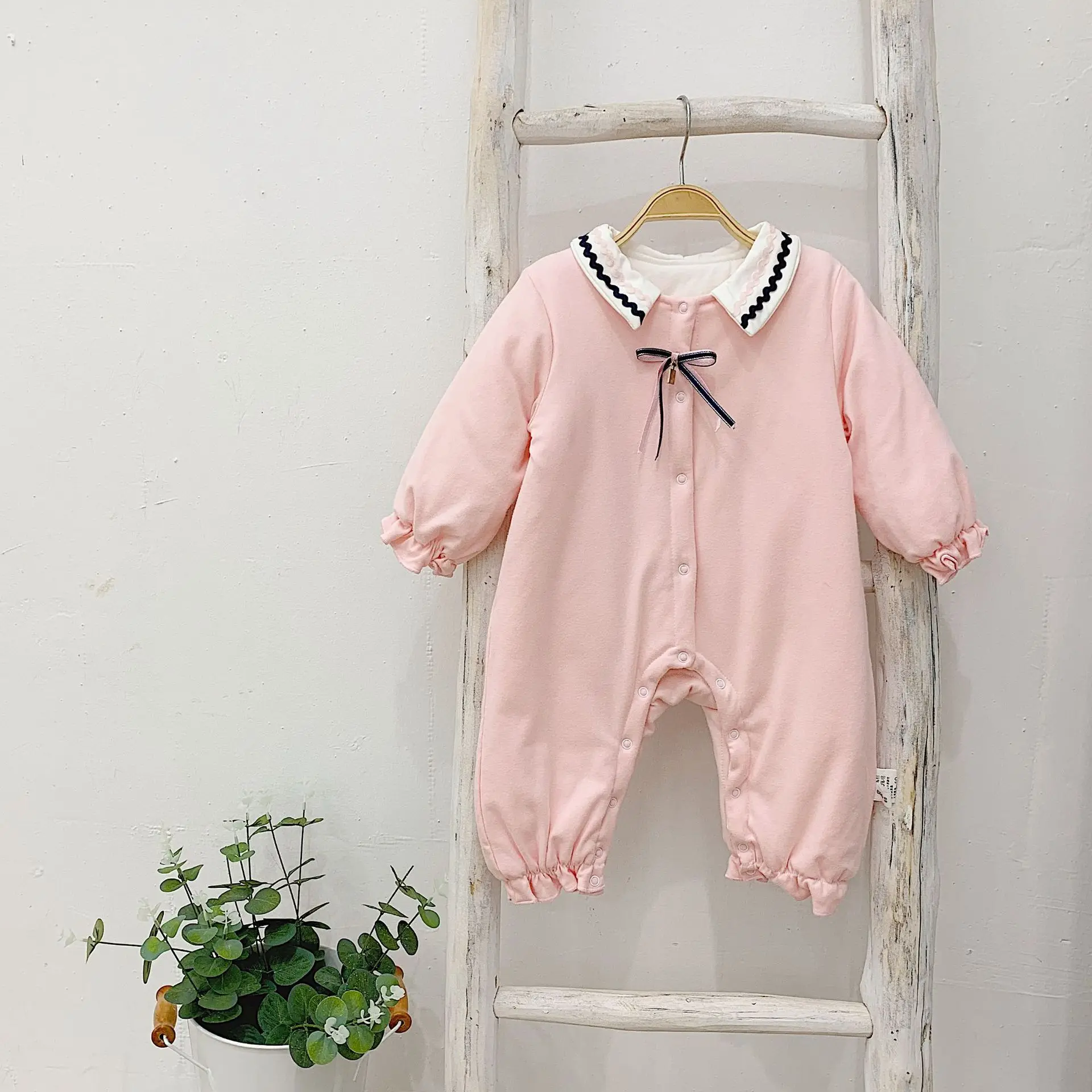 Розовый WLG/Зимний однотонный Модный комбинезон для малышей, детский цельный комбинезон с принтом для девочек, комбинезон для новорожденных девочек - Цвет: Розовый