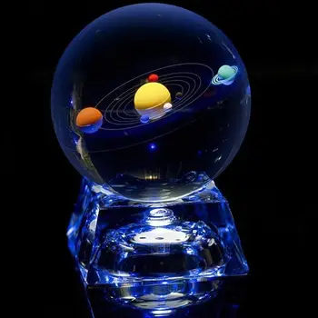 

3D Solar System Crystal Ball Education Toy Laser Engraved Mini Galaxy Planets Model Glass Globe Ornament with LED Lighting Base
