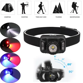 

Waterproof XPE LED + Red Blue LED Headlamp Headlight Rechargeable Rotate Zoom Rechargeable Outdoor Led Head Lamp Hiking Use