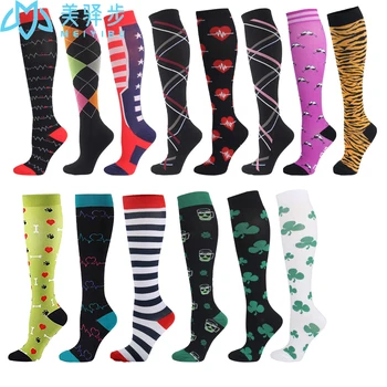 

100 PAIRS Sports Compression Socks Pressure Rhombic Stripes Ball Love Hearts Stars Leopard Arrow Elastic Stockings Outdoor Sport