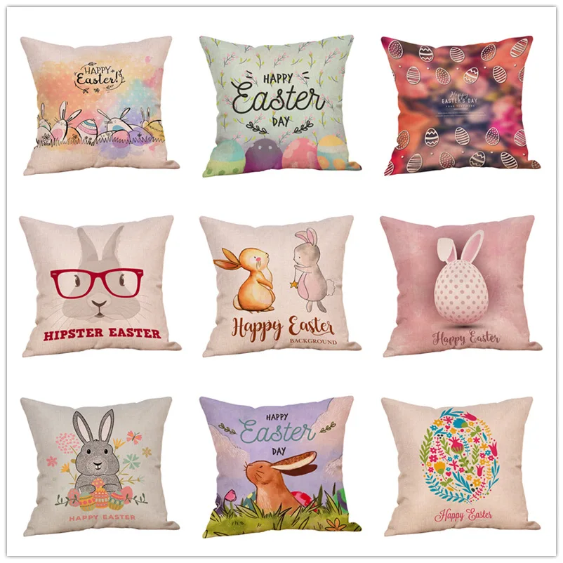 

Happy Easter Cushion Cover Bunny Eggs Decorative Pillows Cover for Sofa/Living Car Room Rabbit Throw Pillow Case Home Party G