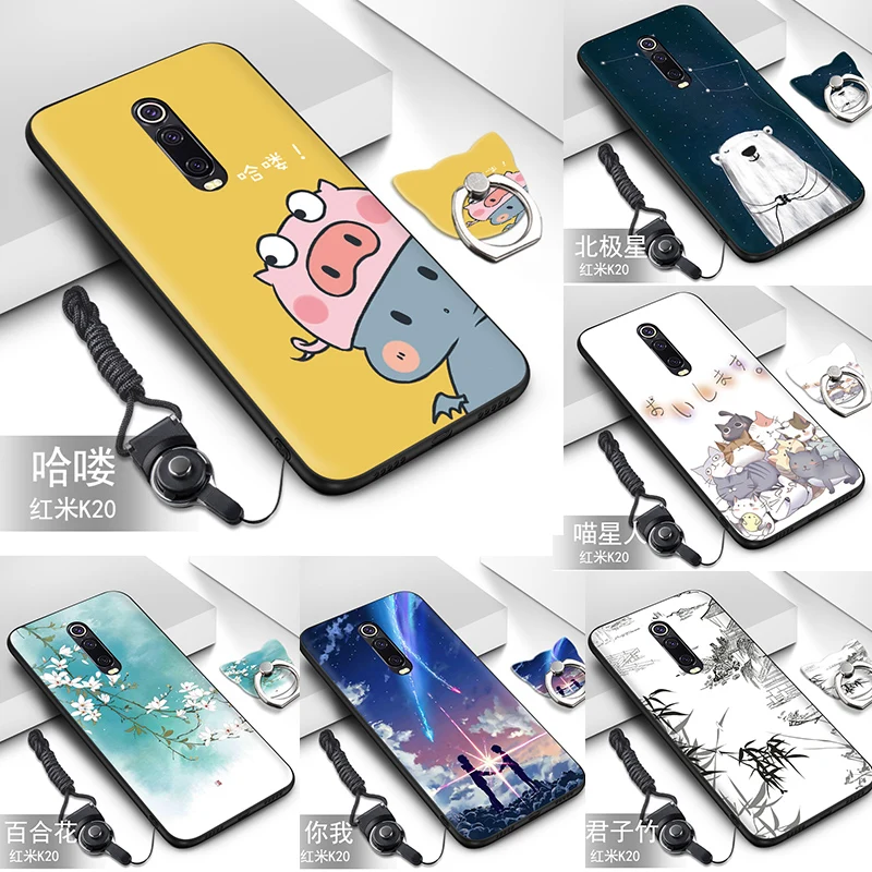 

Cartoon Black Silicon Strap Case For Xiaomi Redmi K20 Pro Mi 9T Pro Case Cover Redmi K20 Pro Mi 9T Case With Finger Ring Holder