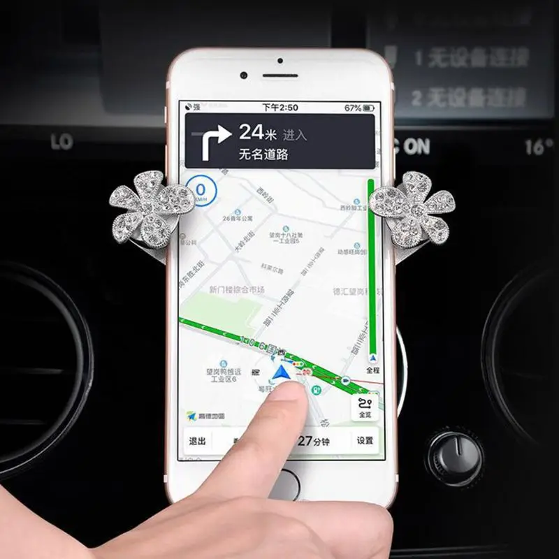 

Aluminium Crystal Rhinestone Flower Universal Car Holder Gravity Air Vent Mount Stand for iPhone Samsung Xiaomi Huawei Phone