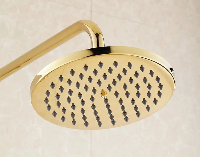 Golden Brass Bathroom Rainfall Shower Faucets Set Double Handle Mixer Tap Faucets Wall Mounted Bath Showers Sets zgf374