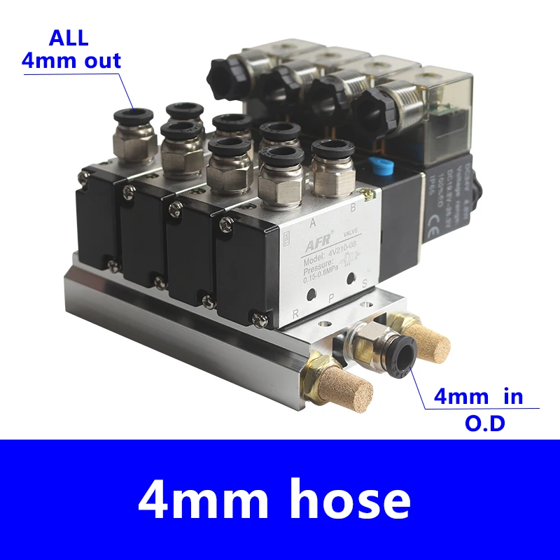 4V110-06 DC24V 12V 2 положения 5 способ Четырехместный электромагнитный клапан Алюминий базовый фитинг глушители комплект для детей 3, 4, 5, 6 станций AC220V AC110V - Цвет: DC12V 4 IN 4 OUT