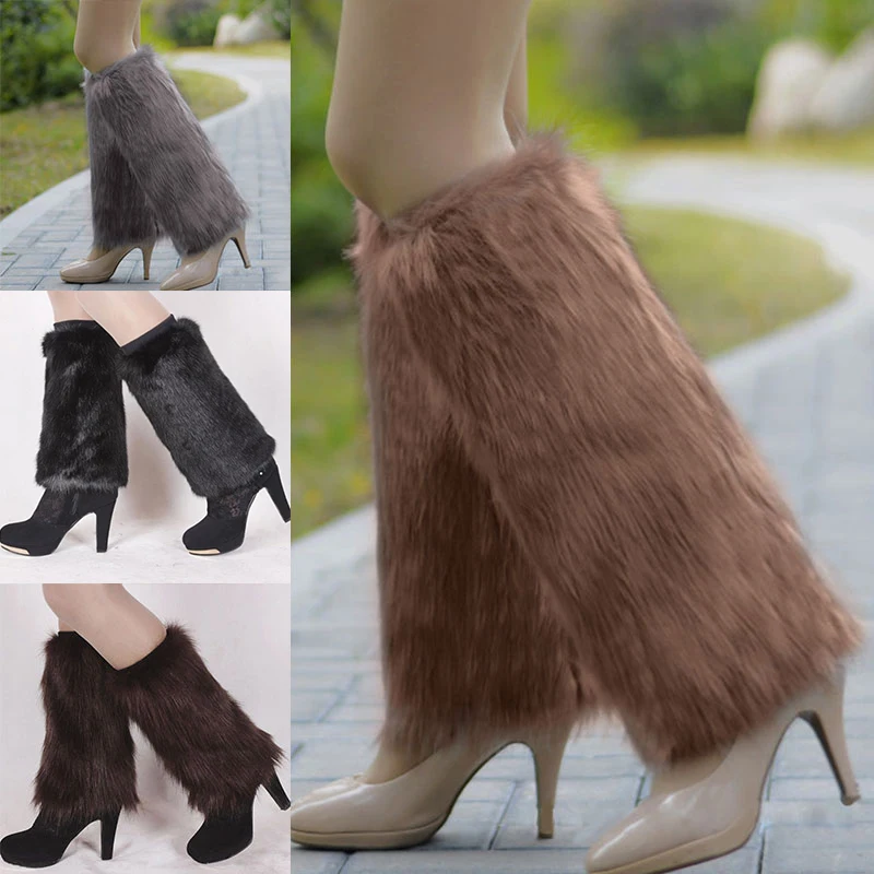 

Hot Sale Women Boot Covers Europe and America Winter Solid Color Warm Furry Faux Fur Leg Warmers Leggings Long Soft Female