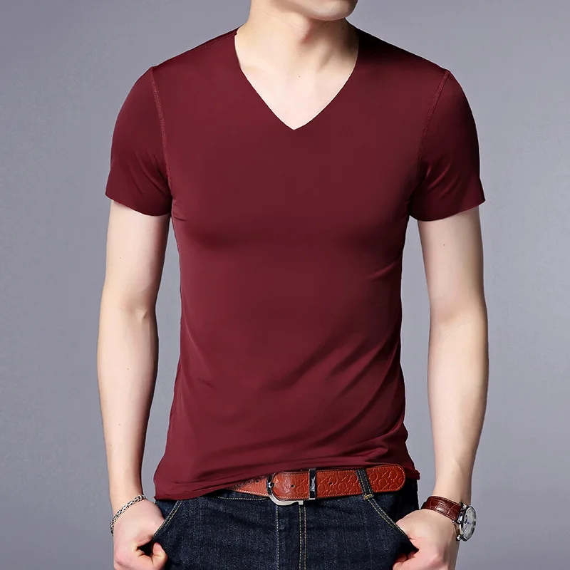 T Shirt Men 2019 New Fashion Short Sleeve T Shirt Men Bottoming V-neck Solid Slim Summer Men T Shirt Men's Clothing