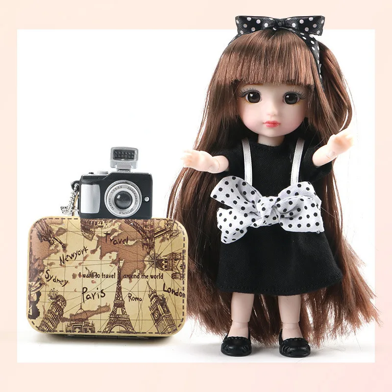 New 16cm BJD Doll Student Dress Set 13 Joints Movable Fashion Girl Toy 3D Eyes Free Accessories 1/12 Children's Play House Gift