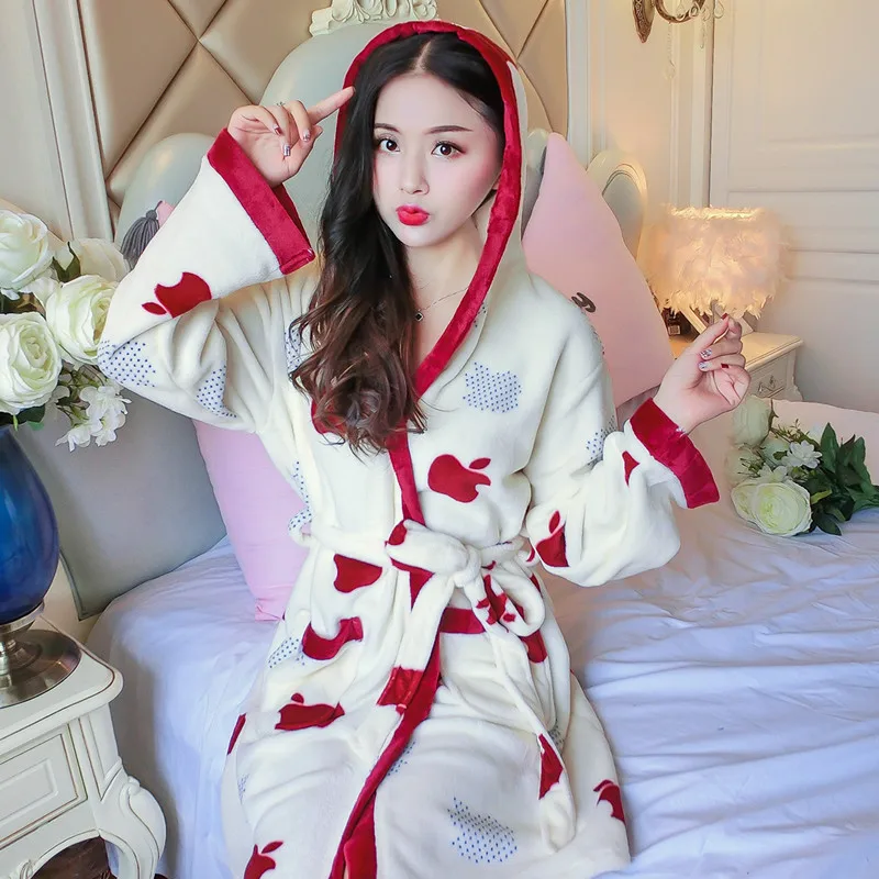 

Xu New # Autumn & Winter zhang xiu yi WOMEN'S Bathrobe 8561 # Apple 2-Color Flannel One-Piece Robe Hooded Pajama