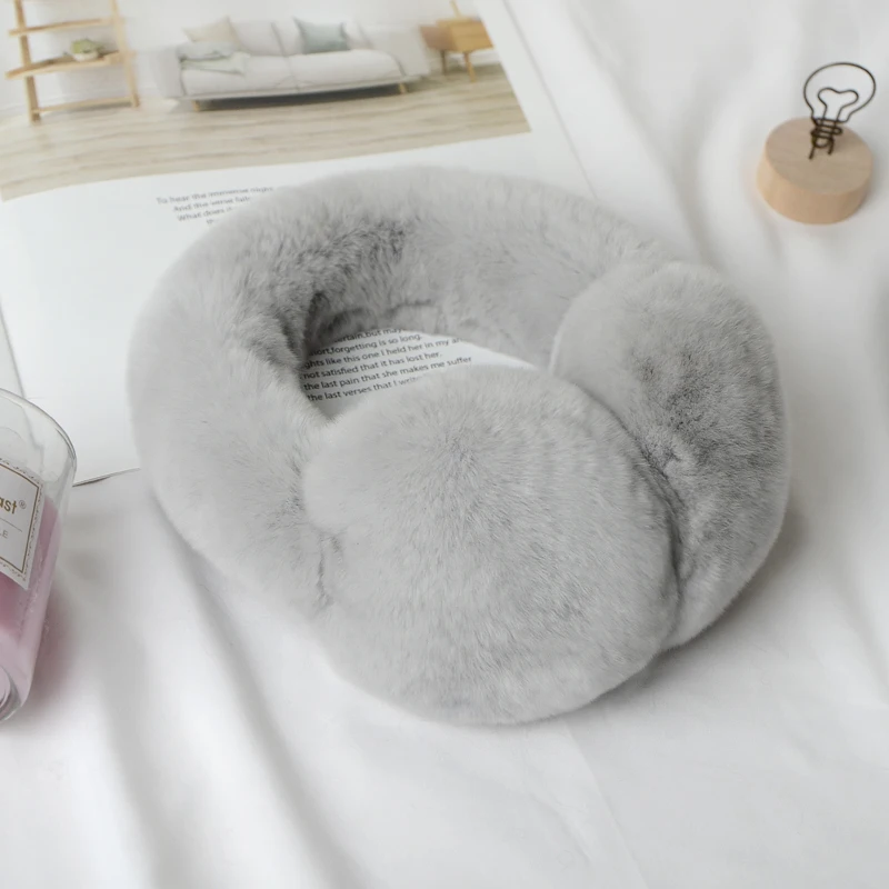 Light Grey Новые меховые наушники для женщин с натуральным кроличьим мехом, зимние теплые наушники, рождественские подарки для милых девушек, 17 цветов - Цвет: Light Grey