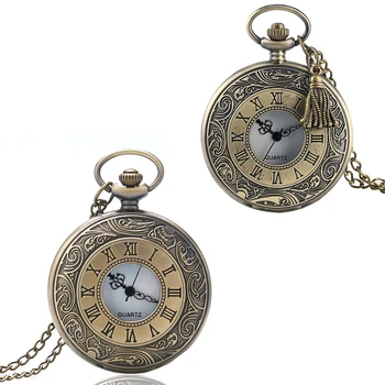 

Accessory Pocket Watch Antique Bronze Roma Number Vintage Steampunk Women Necklace Men Pendant Chain relogio de bolso Gift