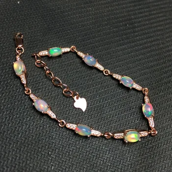 

MeiBaPJ Real Natural Opal Gemstone Fashion Bracelet 925 Sterling Silver Colorful Stone Bangle for Women Fine Wedding Jewelry