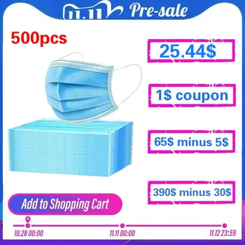

500pcs Disposable Mask 3 Layer Ply Filter Nonwove Face Mask Anti-Dust Breathable Ear loop Mouth Mask In Stock
