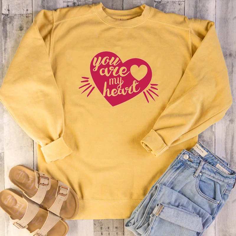 Yellow-red txt День Святого Валентина you are my heart Графический Женский Модный хлопковый Повседневный качественный праздничный подарок теплые зимние пуловеры гранж милый топ - Цвет: Yellow-red txt