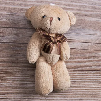 

Soft Plush Stuffed Mini Brown Ribbon Teddy Bear Toys Doll for Bouquet Bag Ornament Accessories 12cm