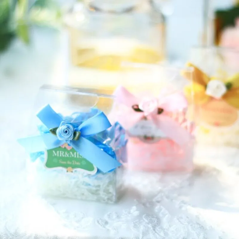 

DIY wedding chocolate candy box new 7x3.7x8cm clear pvc box bule /yellow /purple /pink /red color Creative transparent plastic