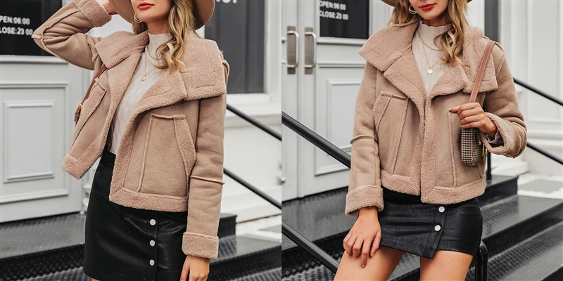 BeAvant, модное плюшевое замшевое лоскутное пальто из искусственного меха, женская верхняя одежда, Офисная Женская верхняя одежда, осенне-зимняя куртка с карманами, женская теплая куртка