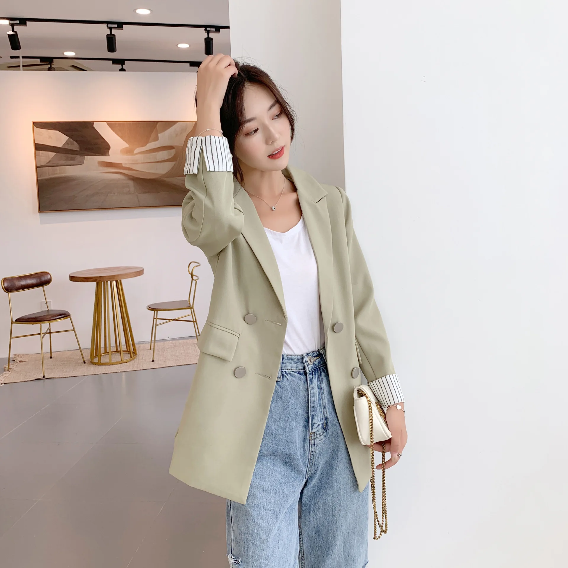 

2019 Spring And Autumn New Style Korean-style Retro Loose-Fit Textured CHIC Online Celebrity Small Suit Coat Women's