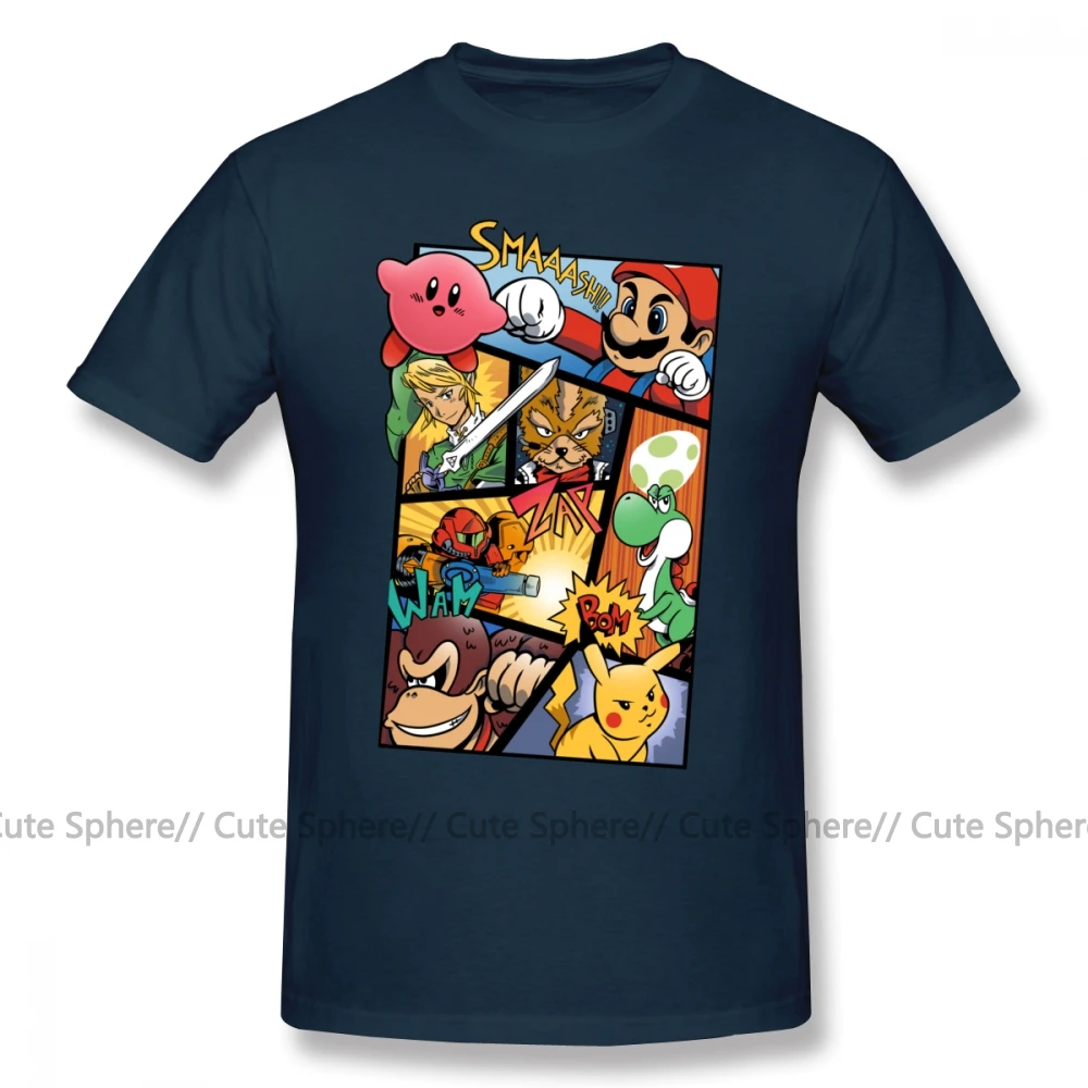 Smash Bros, футболка Dairanto Smash Bros, футболка с коротким рукавом, Мужская футболка, потрясающая, с принтом, негабаритная, хлопковая, уличная футболка - Цвет: Navy Blue