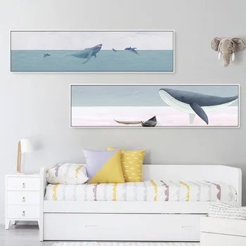 

Blue Style Sea Cantoon Landscape Art Posters and Prints Wall Pictures for Living Room nd Children Room Wall Art Canvas Painting