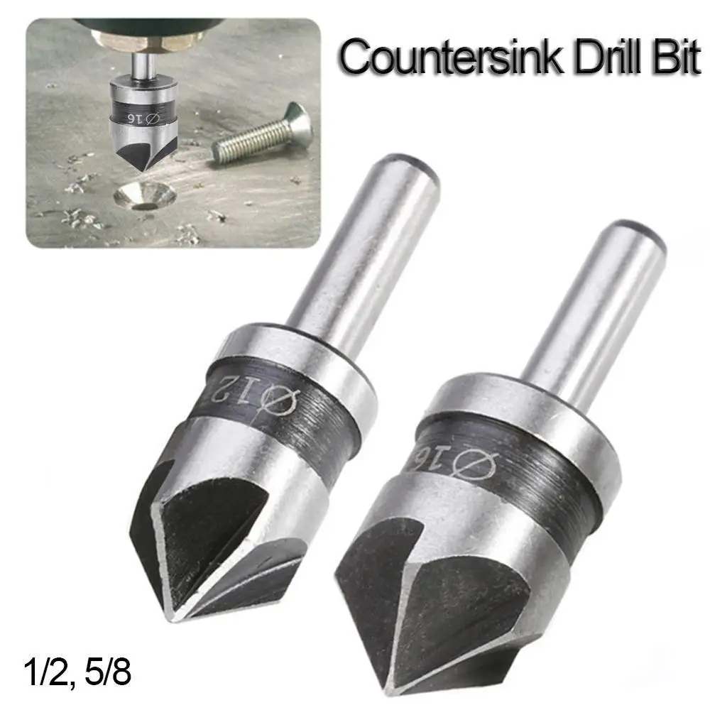 2pcs 5 Flute Countersink Drill Bit HSS 82 Degree Point Angle Chamfer Chamfering Cutter 1/4