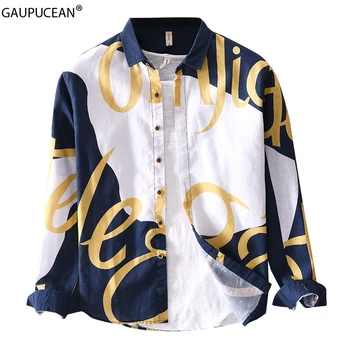 

30% Linen 70% Cotton Cool Breathable Anti-static Man Casual Shirt Summer Street Male Fashion Letters Long Sleeve Men Shirts