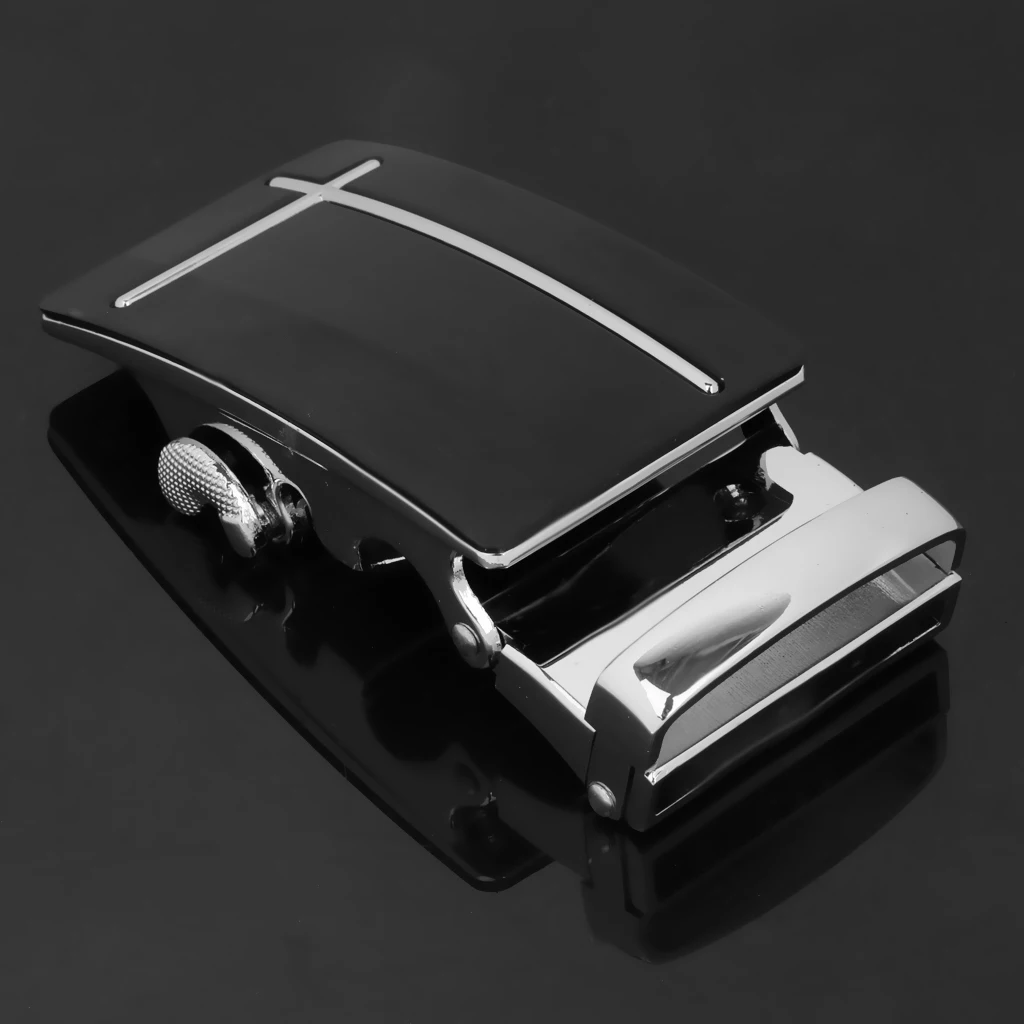 2x Mens Fashion and Durable Belt Buckle Automatic Slide Click Buckle Ratchet Belt Buckle, for Black Leather Belt