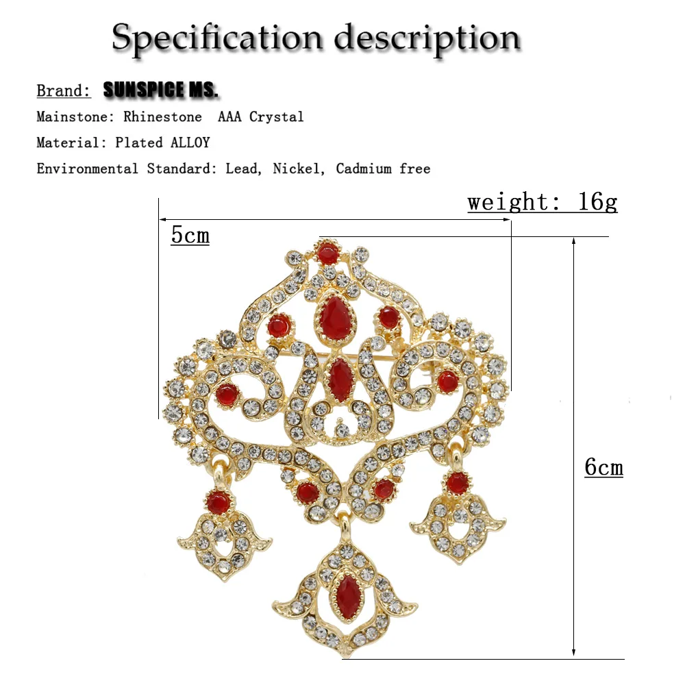 SUNSPICE MS Турецкая женская брошь золотистого цвета этнические Свадебные украшения сафьян caftan хиджаб цветок корсажные броши подарки оптом