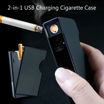 

2-in-1 Cigarette Case USB Charging Box Charging Cigarette Windproof Lighter for Smoking Metal Cigarette Case Rechargeable Boxes