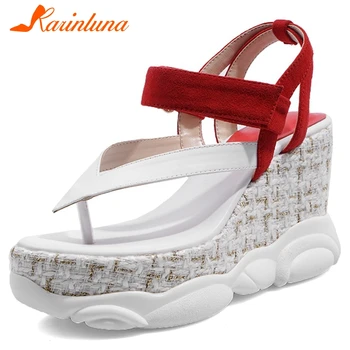 

Karinluna 2020 Fashion New High Quality Summer Sandals Woman Shoes Wedge High Heels Platform Hook&Loop Shoes Women Sandals