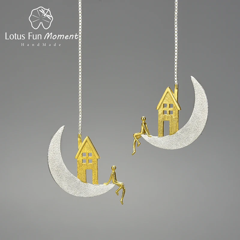 

Lotus Fun Moment 925 Sterling Silver Home on the Moon Unusual Drop Earrings Gifts for Mother's Day 2021 Trend New Women Jewelry