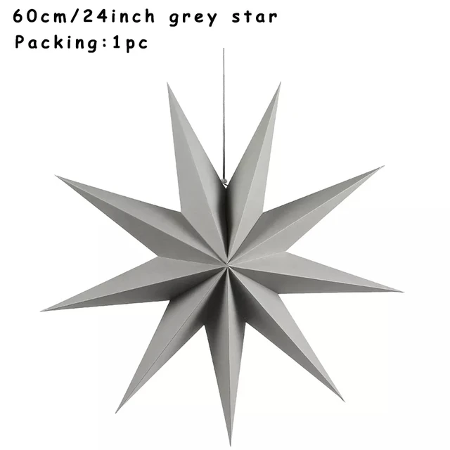 60cm 24inch Paper Star Lanterns Christmas Ornaments White Black Grey Star Lantern Christmas Decorations For Home Craft 60cm gray