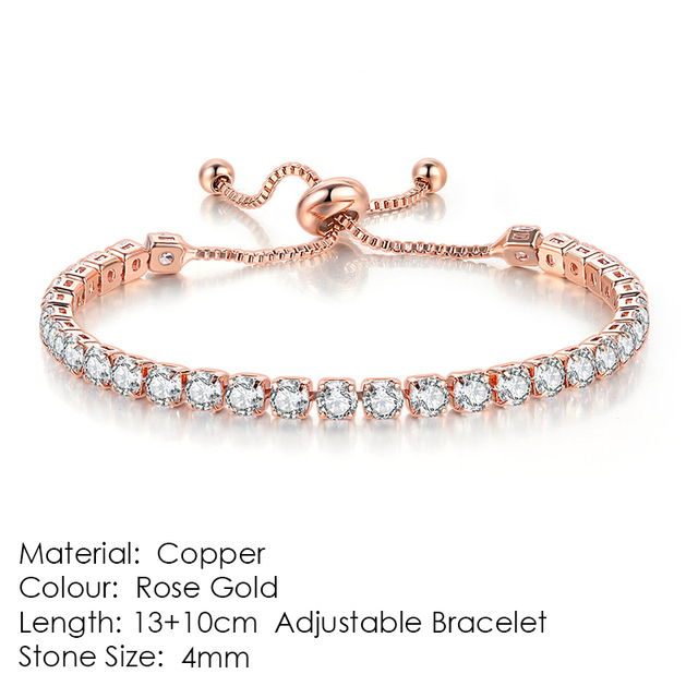 Luxury Adjustable Tennis Bracelets For Women Christmas Gift Rainbow Zircon Rose Gold Color Chain Jewelry Korean H056