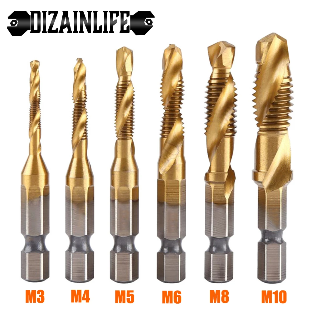 1PCS Hex Shank Titanium Plated Screw Thread Drill Bits Set Compound Tap M3-M10 1PCS Hex Shank Titanium Plated Screw Thread Drill Bits Set Compound Tap M3-M10
