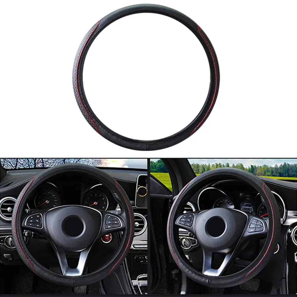 

Car Steering Wheel Cover Fiber PU Leather Skidproof Auto Steering Wheel Cover Anti-Slip Universal Embossing Leather Car Styling