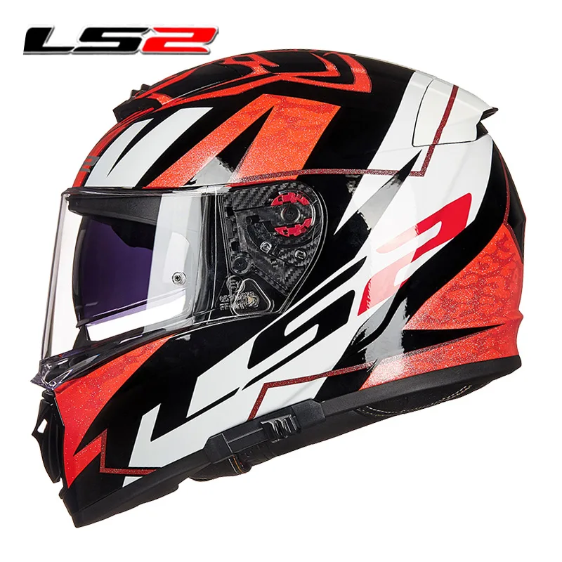LS2 FF390 выключатель полный уход за кожей лица moto rcycle шлемы с внутренним солнцезащитным щитом casco moto Racing moto rbike шлемы шлем moto DOT - Цвет: White Red