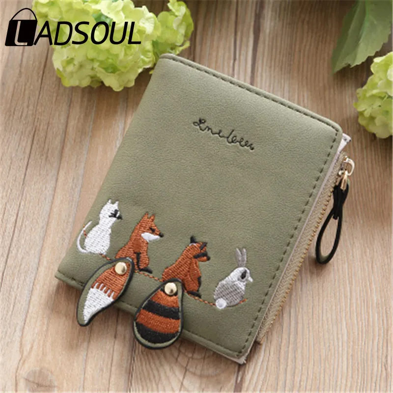 Green LADSOUL милый кошелек с мультяшными животными, кошелек на молнии, милый маленький складной мини-кошелек для монет - Цвет: Green