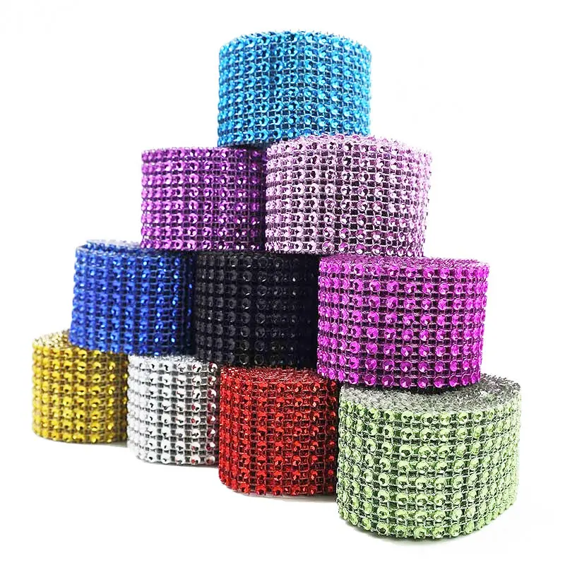 5 Yard 4 Rows Bling Diamond Mesh Wrap Roll Wedding Birthday Party DIY Decorations Table Cake Box Wrap Crystal Ribbon Tulle Roll