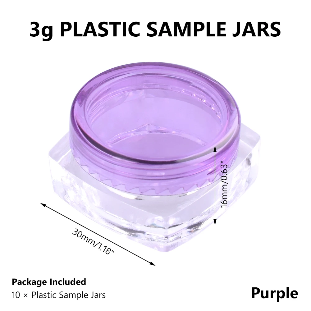 10 шт. прозрачная маленькая Квадратная бутылка 3 г 5 г Косметическая пустая банка горшок тени для век бальзам для губ крем для лица контейнер для хранения образцов - Цвет: 3g Purple