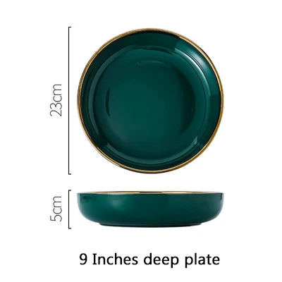 F.9 Inches plate Зеленая керамическая золотая инкрустационная тарелка для стейка, тарелка для еды в скандинавском стиле, посуда, миска для десерта, блюдо, обеденное блюдо, набор посуды - Цвет: F.9 Inches plate